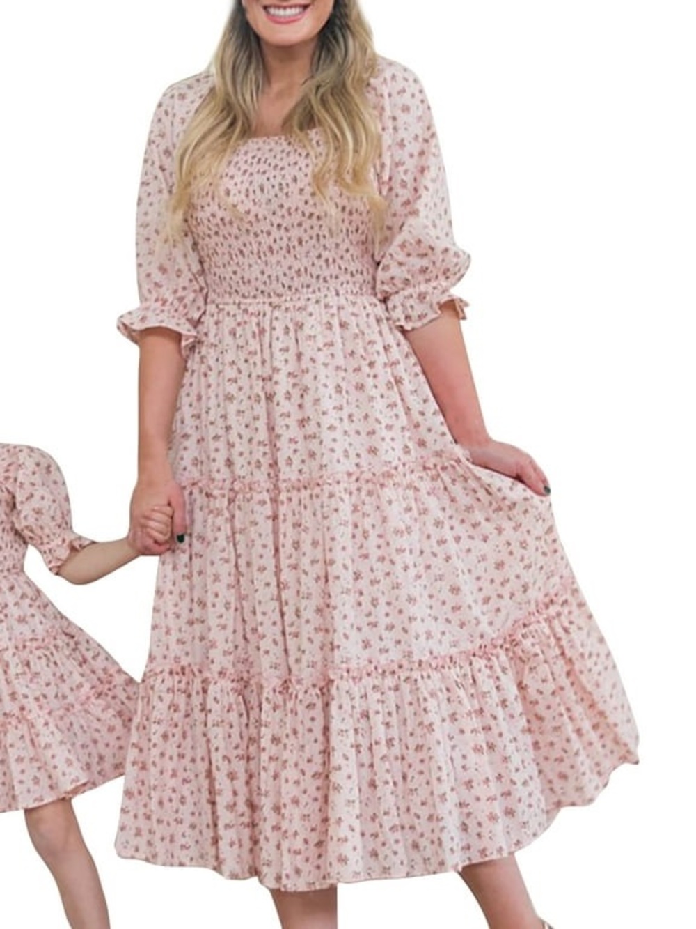 Pink Floral Maxi Dress - Puff Sleeve Tiered Ruffle
